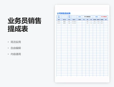 简约蓝色业务员销售提成表
