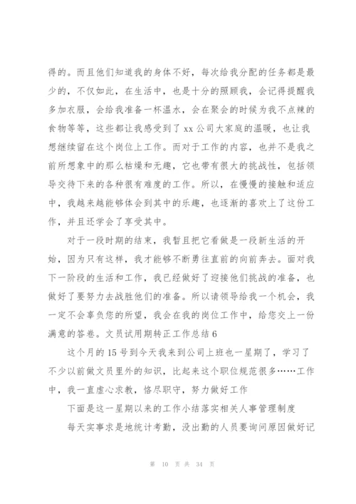 文员试用期转正工作总结15篇.docx