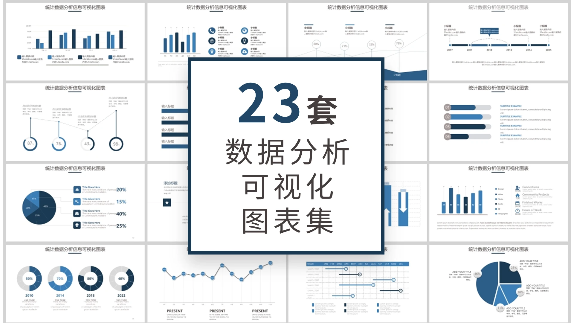 蓝色商务通用数据分析可视化ppt图表集模板财务分析可视化图表