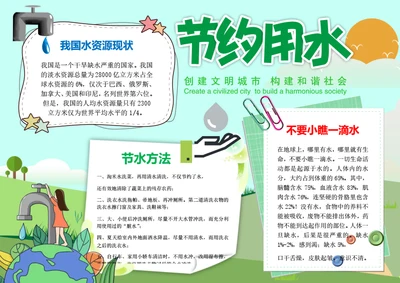 清新节约用水Word小报