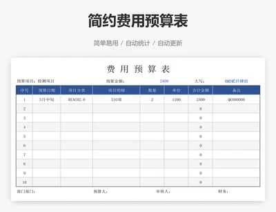 简约费用预算表