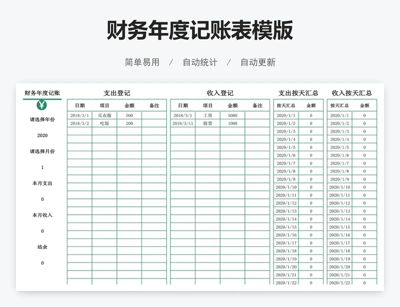 财务年度记账表模版