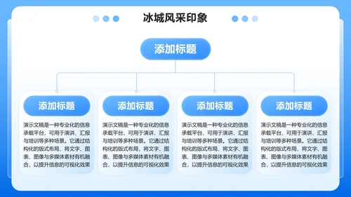 蓝色渐变3D风冰城哈尔滨家乡介绍作业汇报PPT模板