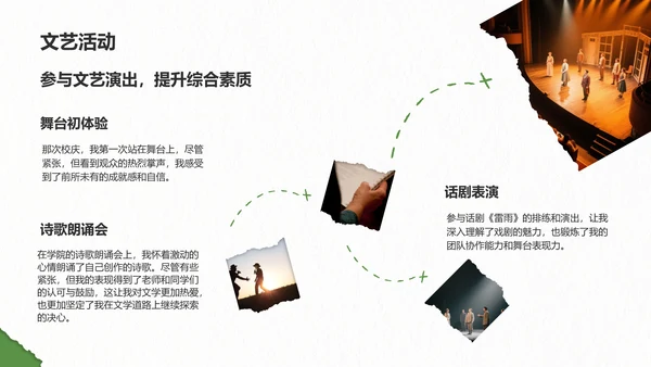 绿色剪纸风我的大学生活与成长故事PPT模板