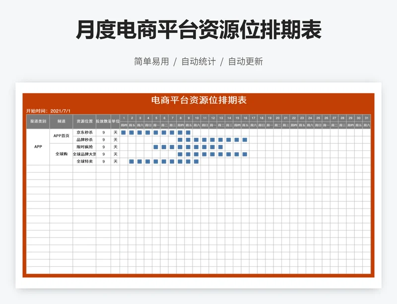 月度电商平台资源位排期表