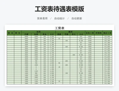 工资表待遇表模版