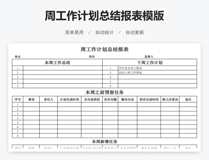 周工作计划总结报表模版