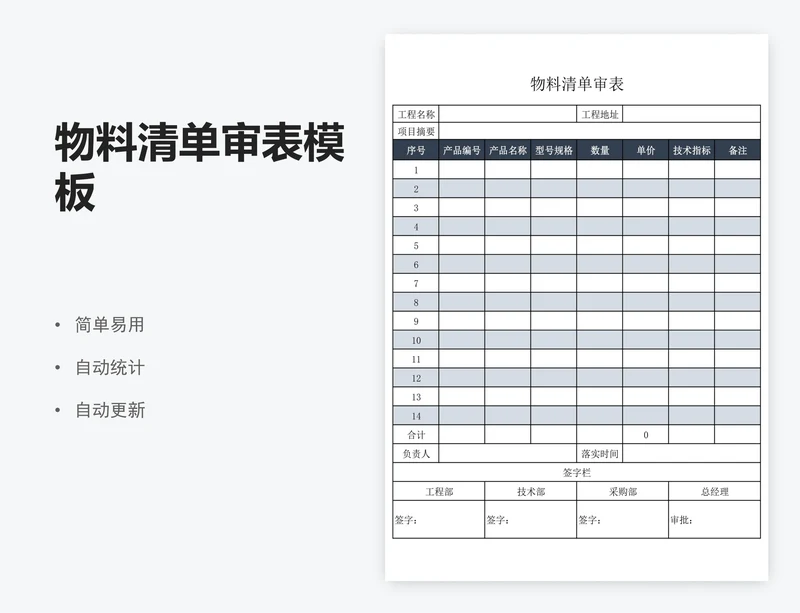 物料清单审表模板