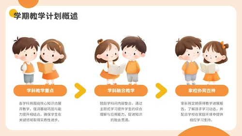 橙色插画风开学家长会通用PPT模板