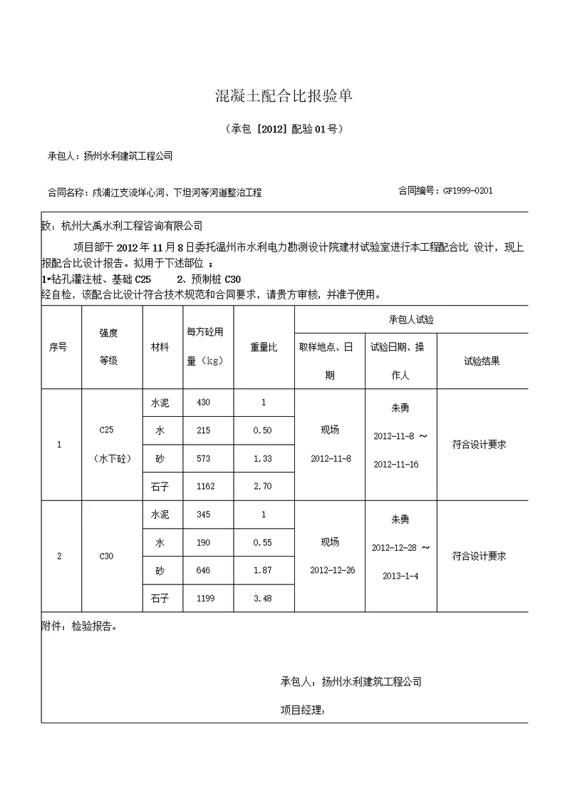 混凝土配合比报验单