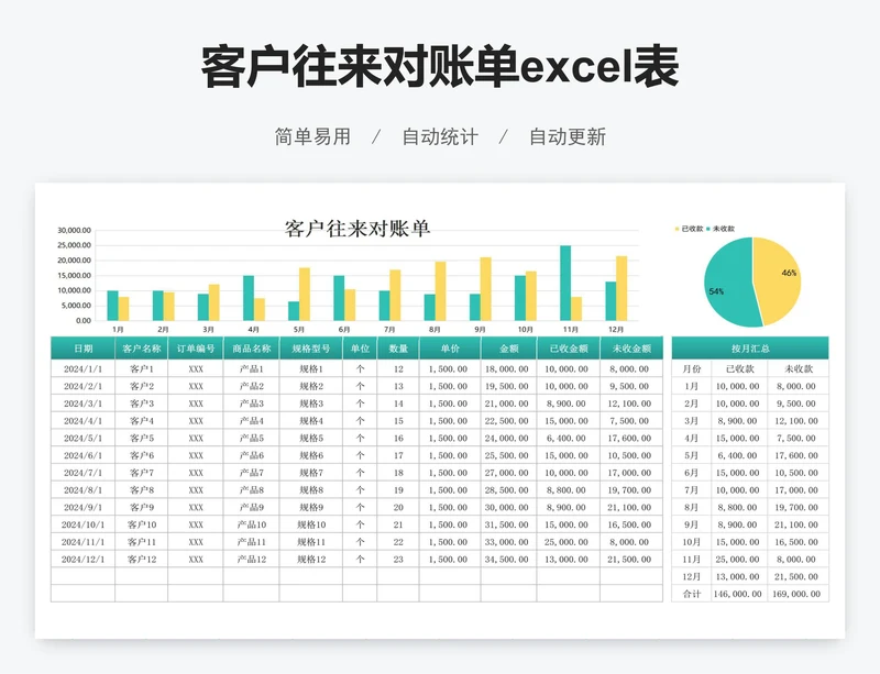 客户往来对账单excel表