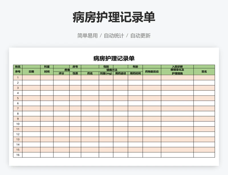 病房护理记录单