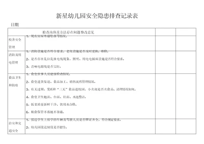 新星幼儿园安全隐患排查记录表