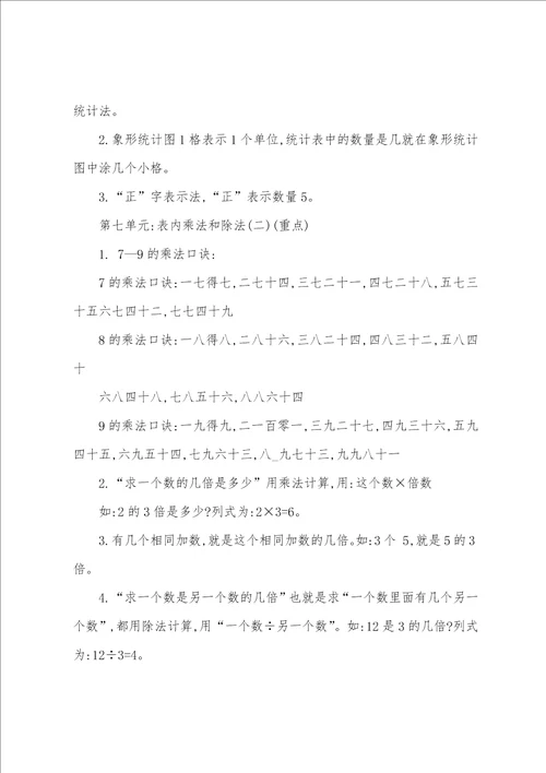 小学二年级数学上册知识点