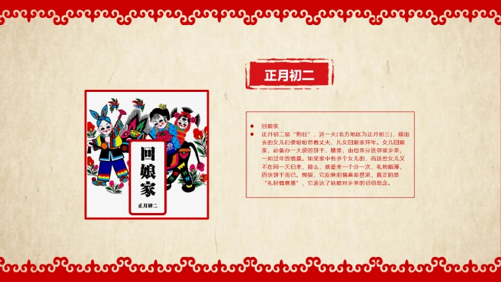 剪纸风春节习俗文化介绍PPT模板