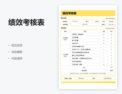 简约黄色绩效考核表