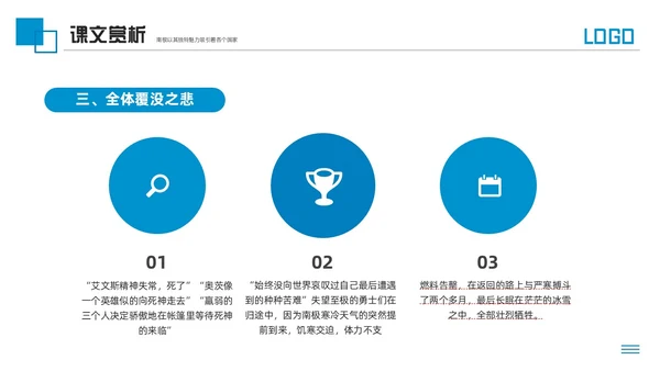 蓝色简约人教版七年级语文下册伟大的悲剧PPT模板宣传PPT动语文课件