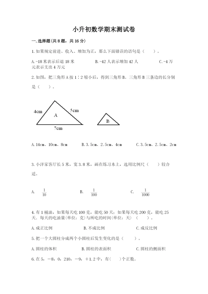 小升初数学期末测试卷精品【各地真题】.docx