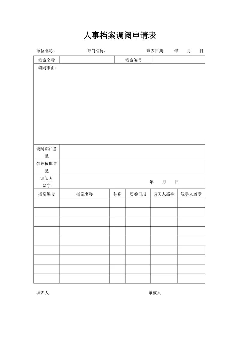 人事档案调阅申请表
