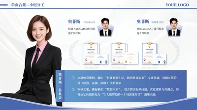 蓝色商务风2项小组分工PPT单页