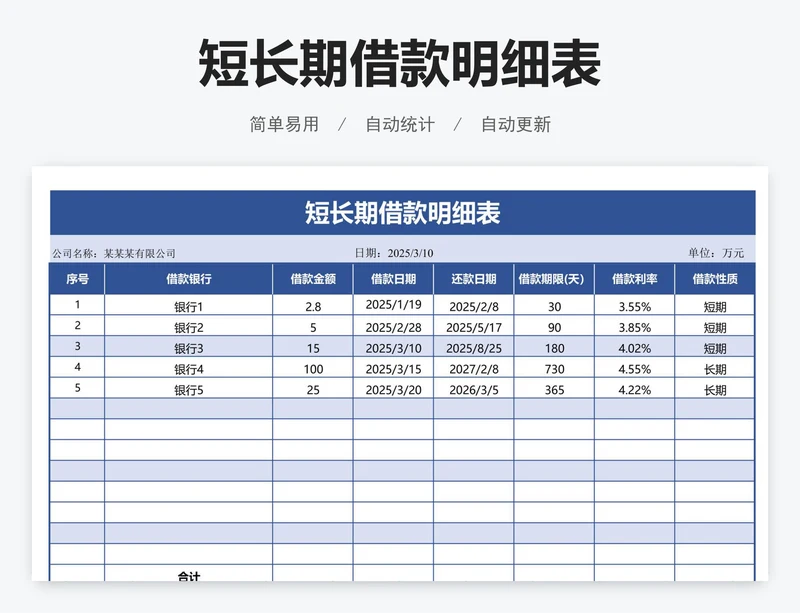 短长期借款明细表