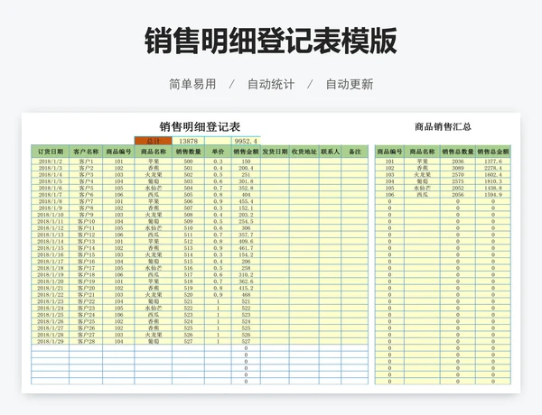 销售明细登记表模版