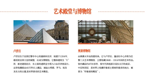 蓝白红简约法国旅行攻略PPT模板