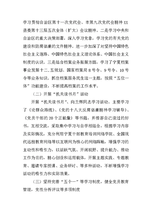 档案局党建工作总结