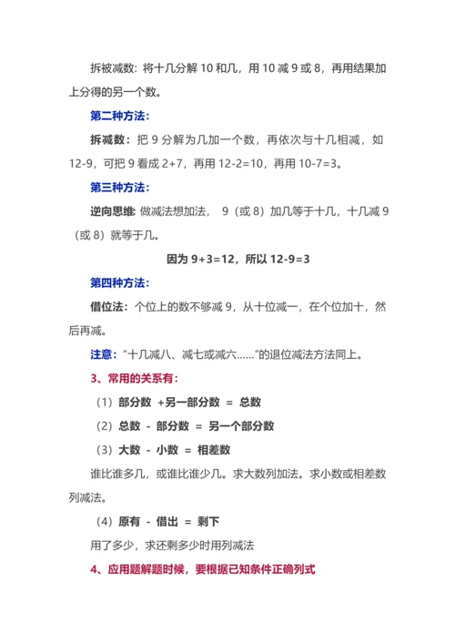 北师大版小学数学一年级下册重点知识点汇总.docx