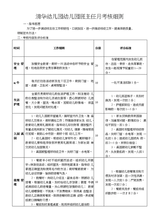 清华幼儿园班主任月考核细则 图文