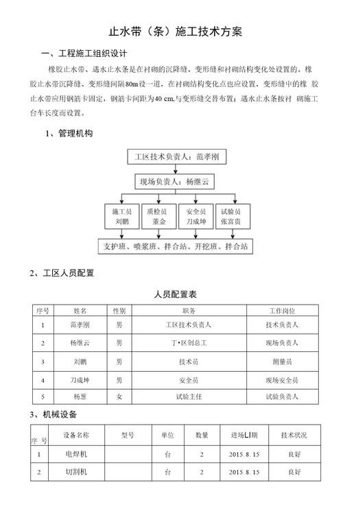 止水带条施工技术方案