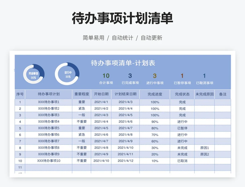 待办事项计划清单