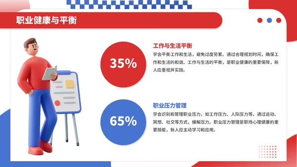 红蓝撞色插画风职场新人入职培训PPT模板