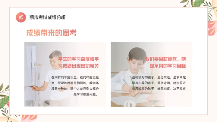 彩色鲜花中小学校期末家长会各年级通用PPT模版