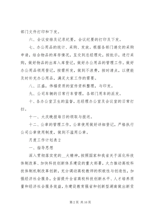 月度工作计划表合集多篇总结.docx