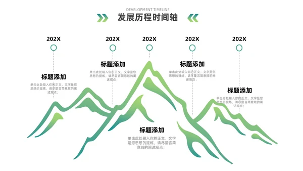 蓝绿色简约风企业发展通用时间轴PPT图表