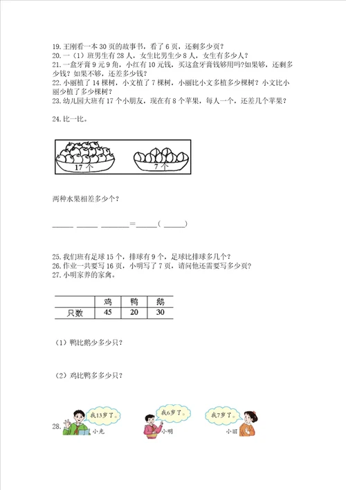 一年级下册数学解决问题100道附答案精练