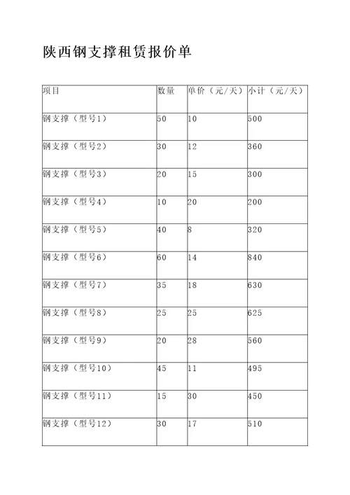 陕西钢支撑租赁报价单