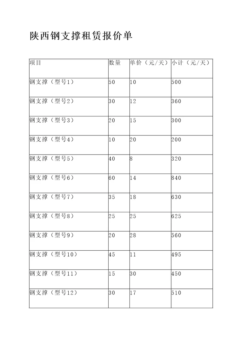 陕西钢支撑租赁报价单