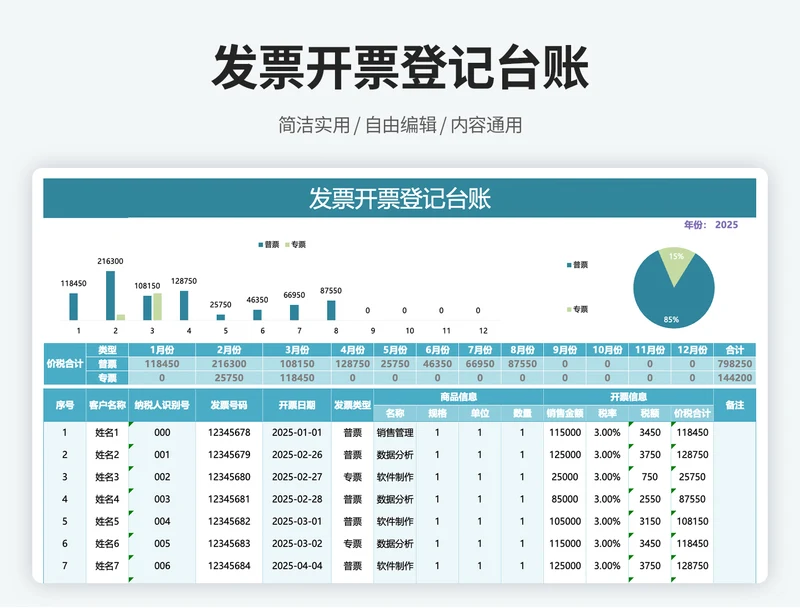 公司发票开票登记台账