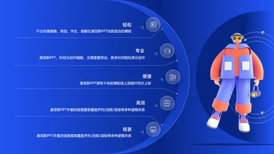 科技风蓝色并列关系5项PPT