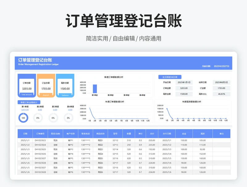 订单管理登记台账