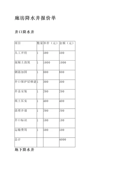 廊坊降水井报价单