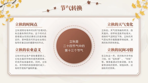 褐色中国风立秋节气文化知识主题班会