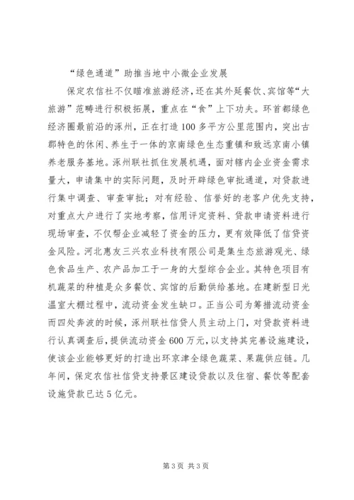 保定农信社倾力助推当地旅游经济和中小企业发展效果好-农信社作为中小企业的.docx
