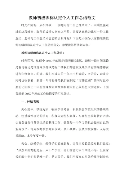 教师初级职称认定个人工作总结范文