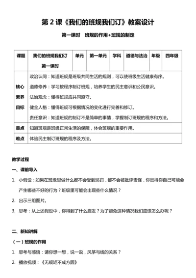 （核心素养目标）2.1 我们的班规我们订  第一课时  教案设计