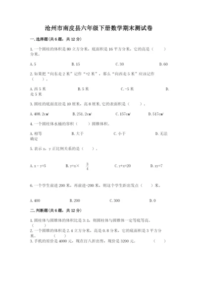 沧州市南皮县六年级下册数学期末测试卷精品附答案.docx