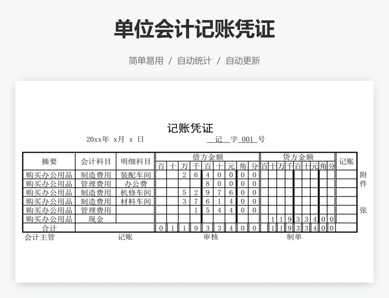 单位会计记账凭证