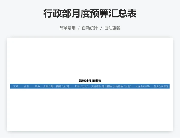 行政部月度预算汇总表